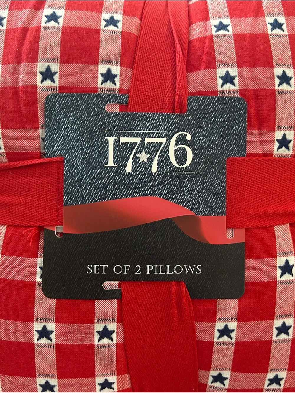 “New” Red Checked with blue stars Decorative Throw Pillows- Set of 2